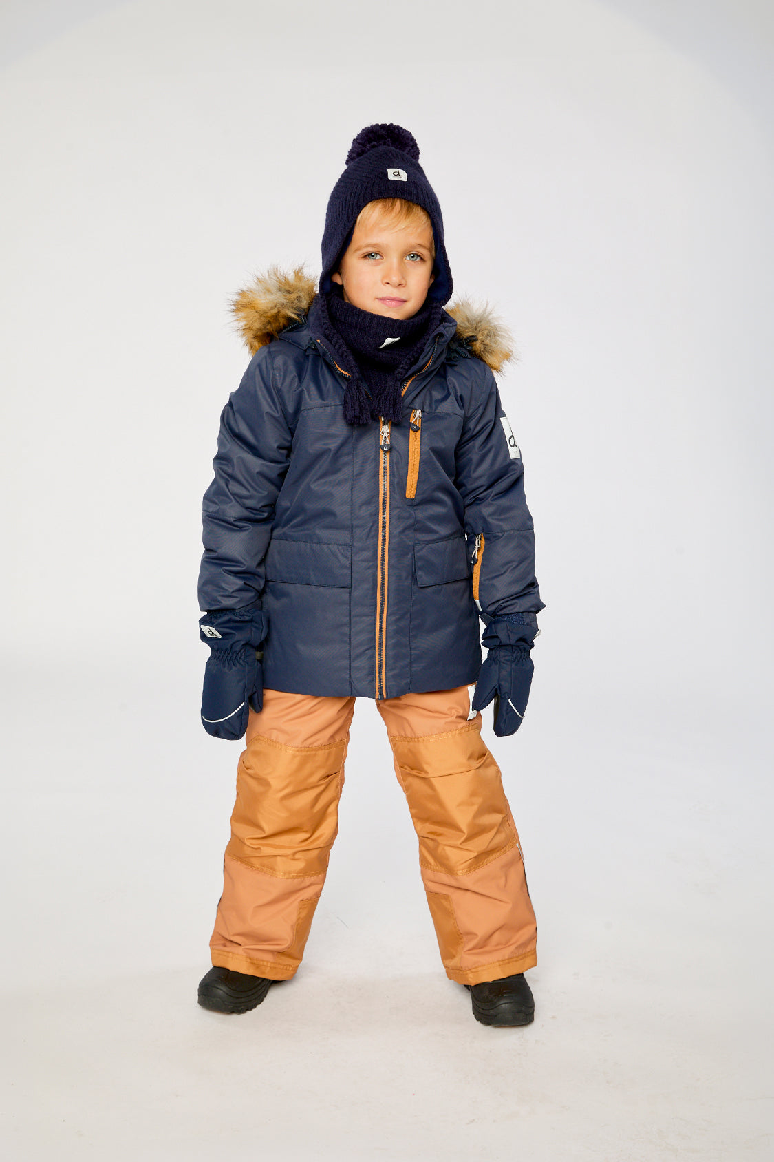Two Piece Play Snowsuit Navy Blue With Brown Pants - Image 2