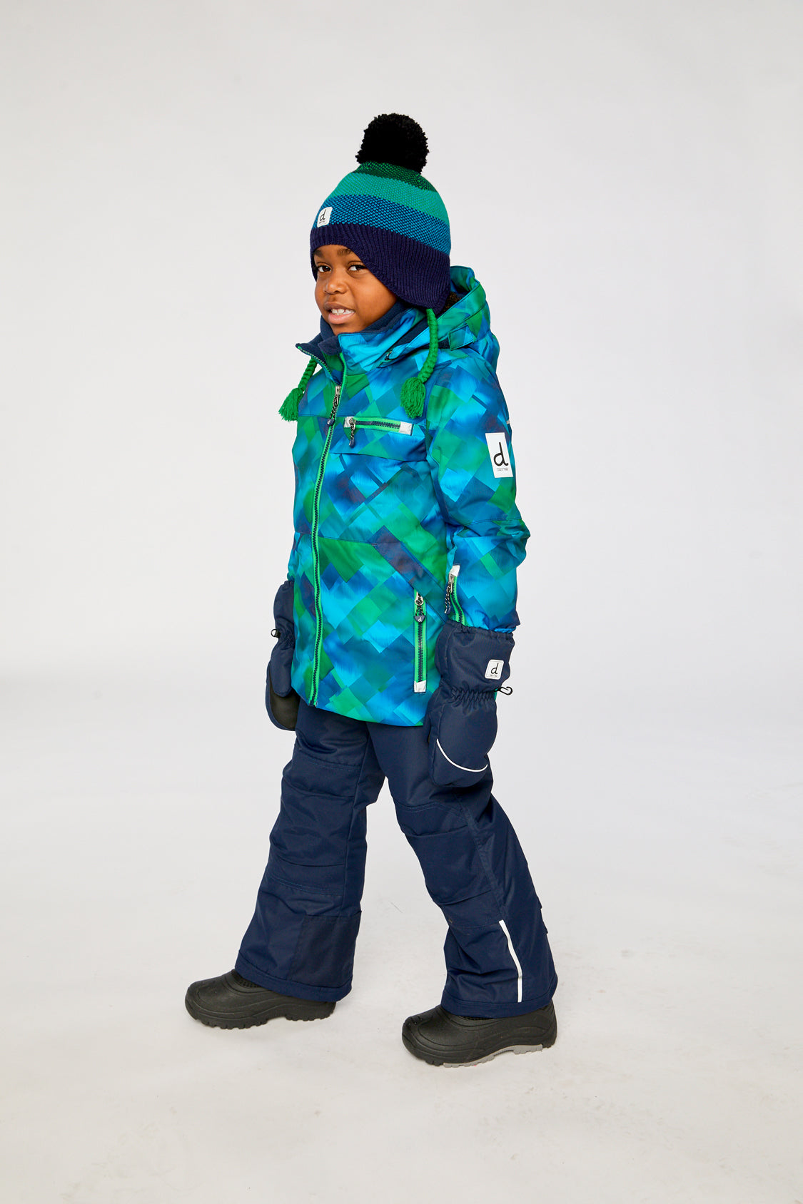 Two Piece Play Snowsuit Blue And Green Checkered Print With Navy Pants - Image 3