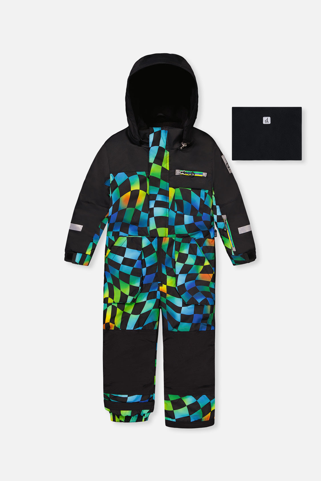 Kids One Piece Play Snowsuit Blue Checkered Print - Image 6