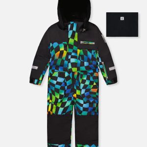 Kids One Piece Play Snowsuit Blue Checkered Print - Image 9