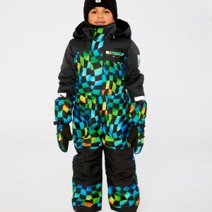 Kids One Piece Play Snowsuit Blue Checkered Print - Image 2