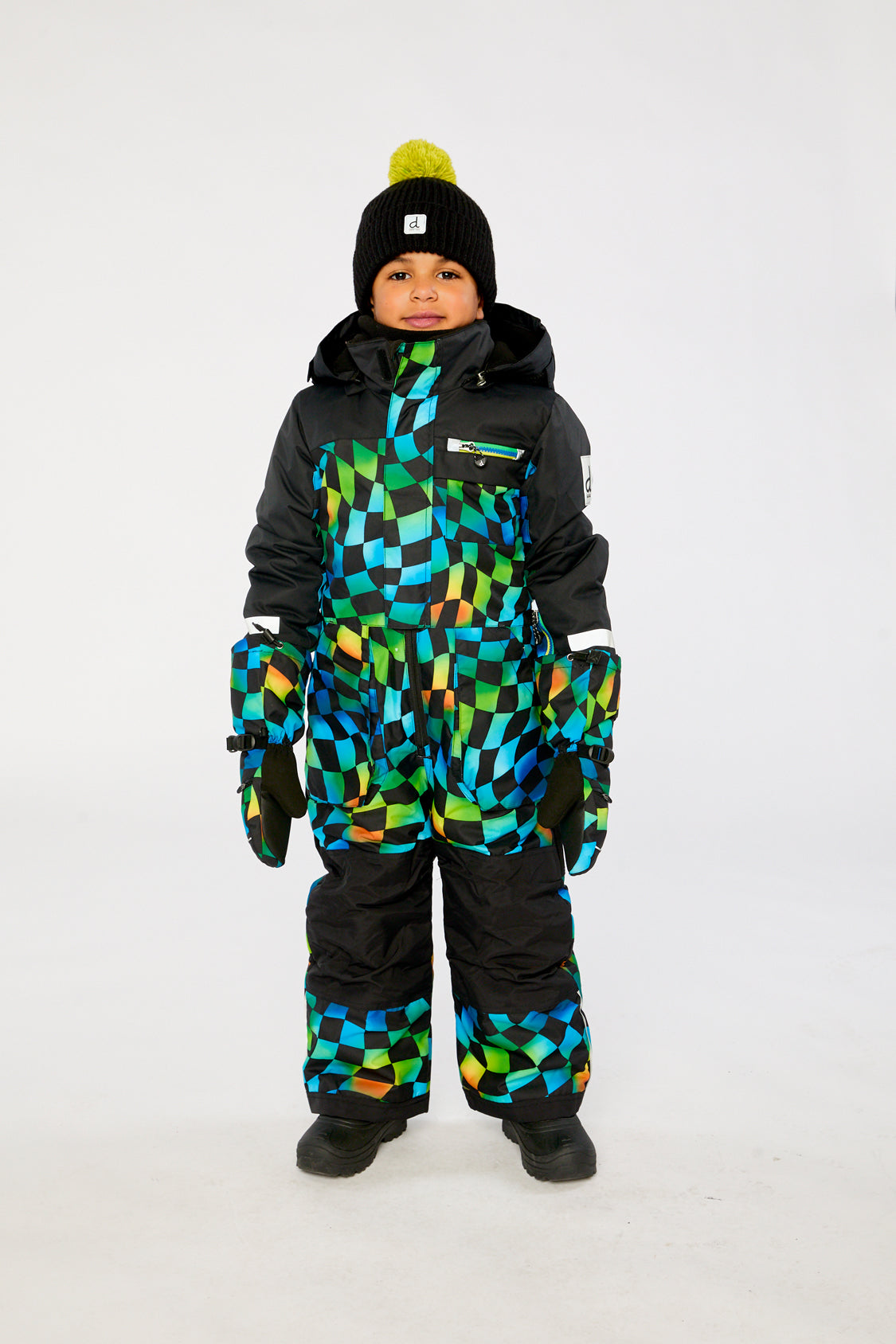 Kids One Piece Play Snowsuit Blue Checkered Print - Image 2
