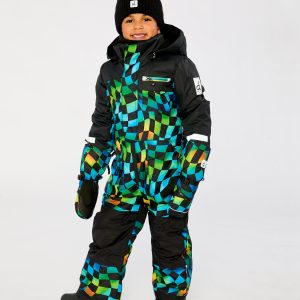 Kids One Piece Play Snowsuit Blue Checkered Print - Image 3