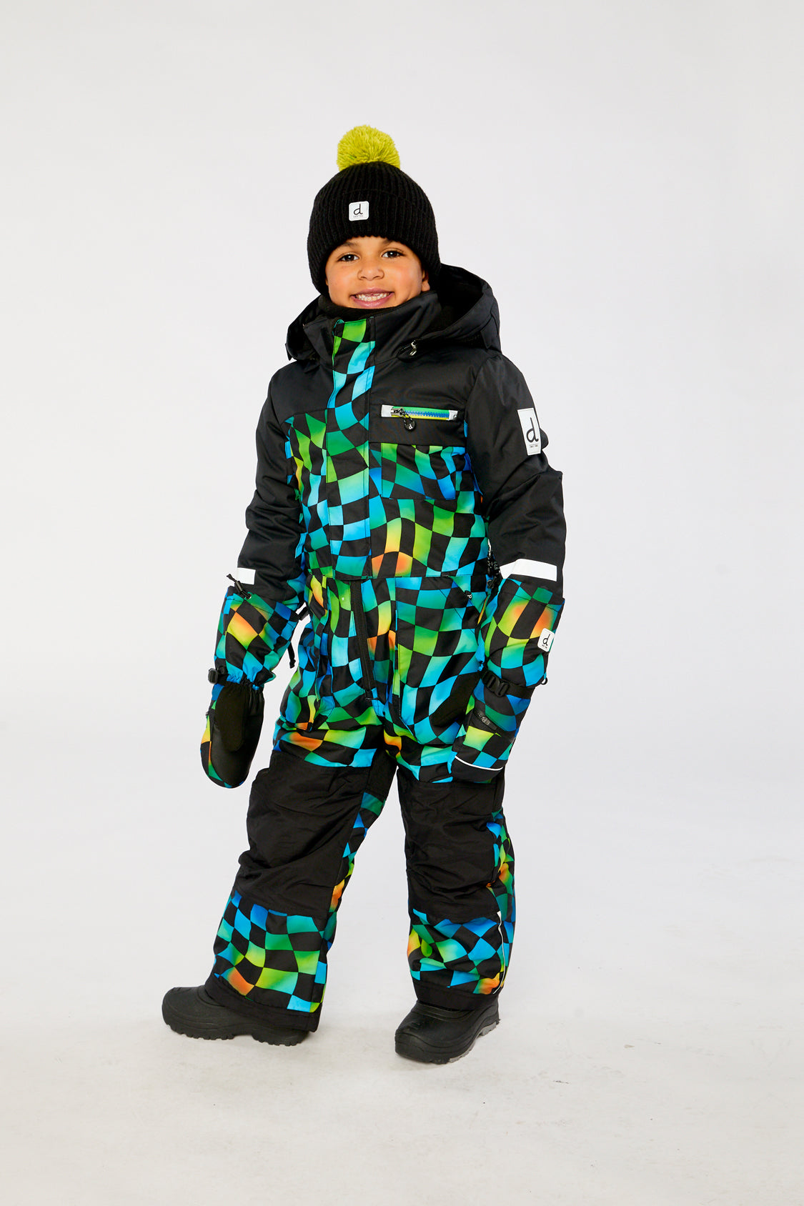 Kids One Piece Play Snowsuit Blue Checkered Print - Image 3