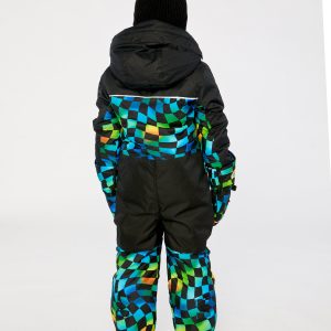 Kids One Piece Play Snowsuit Blue Checkered Print - Image 4