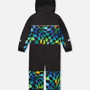 Kids One Piece Play Snowsuit Blue Checkered Print - Image 5