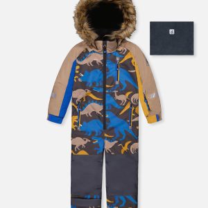 Kids One Piece Play Snowsuit Grey And Blue Dinosaur Print - Image 13