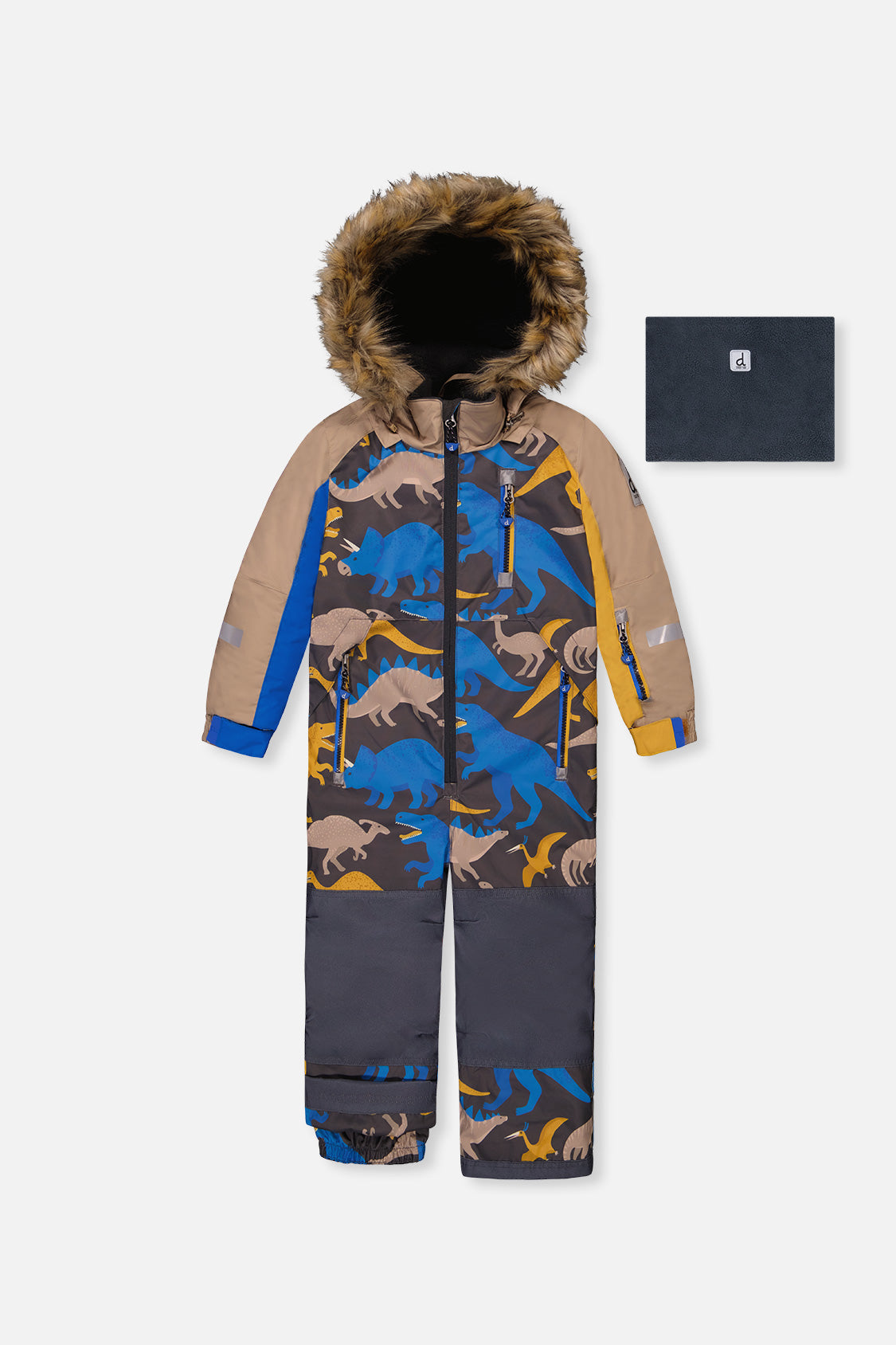 Kids One Piece Play Snowsuit Grey And Blue Dinosaur Print - Image 13
