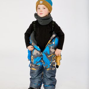 Kids One Piece Play Snowsuit Grey And Blue Dinosaur Print - Image 5