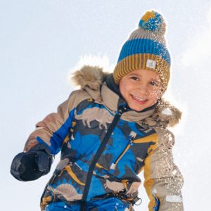 Kids One Piece Play Snowsuit Grey And Blue Dinosaur Print - Image 3