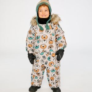 Baby One Piece Snowsuit Adapted For Car Seats Beige Dog Print - Image 4