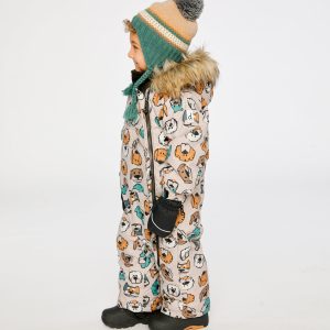 Baby One Piece Snowsuit Adapted For Car Seats Beige Dog Print - Image 5