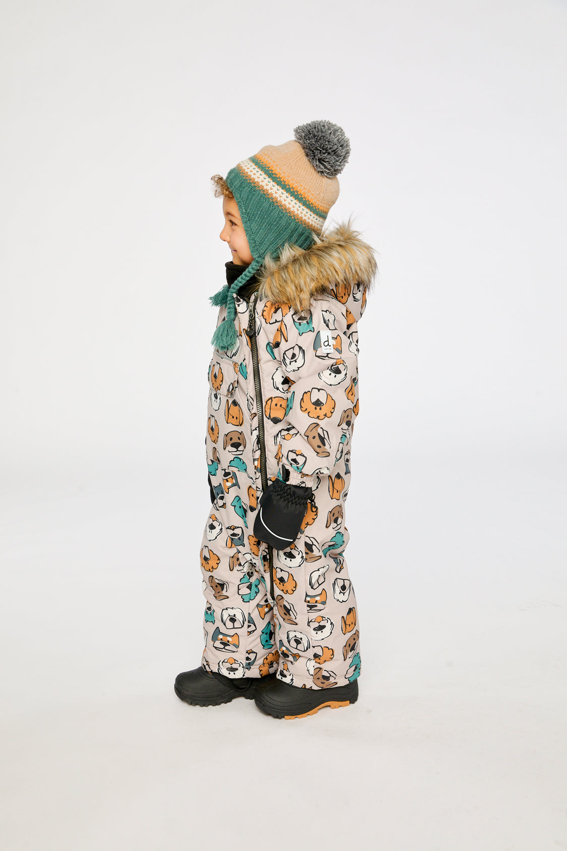 Baby One Piece Snowsuit Adapted For Car Seats Beige Dog Print - Image 5