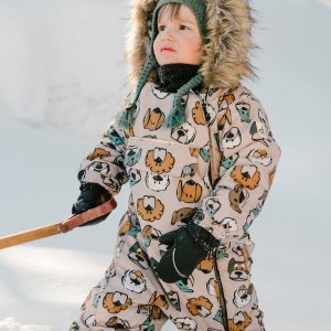 Alternative view of Baby One Piece Snowsuit Adapted For Car Seats Beige Dog Print