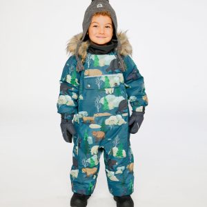 Alternative view of Baby One Piece Snowsuit Adapted For Car Seats Blue Bear Print