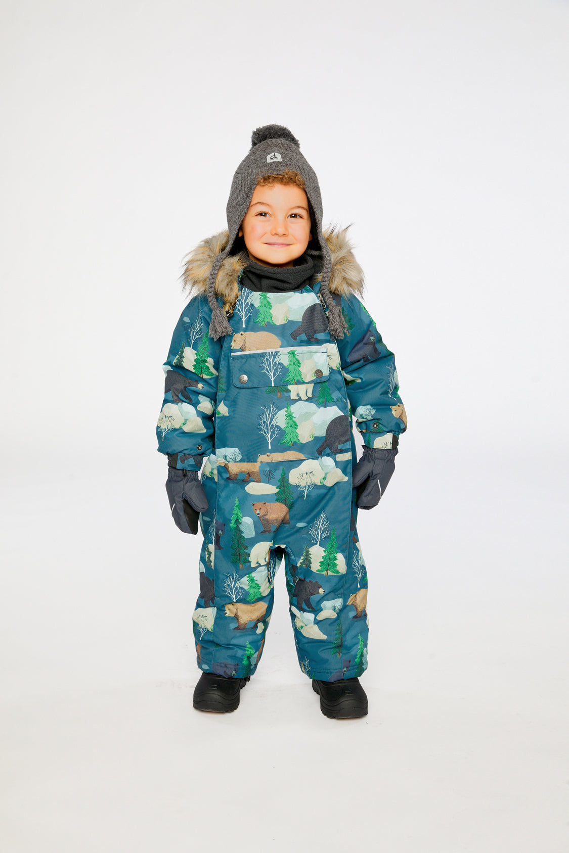Baby One Piece Snowsuit Adapted For Car Seats Blue Bear Print - Image 2