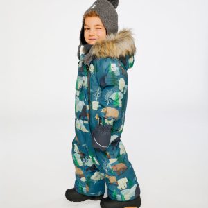 Baby One Piece Snowsuit Adapted For Car Seats Blue Bear Print - Image 3