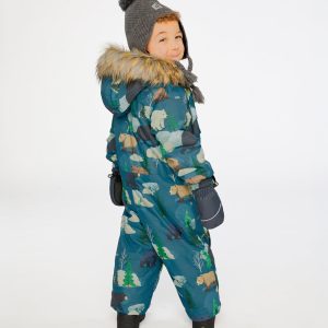 Baby One Piece Snowsuit Adapted For Car Seats Blue Bear Print - Image 4