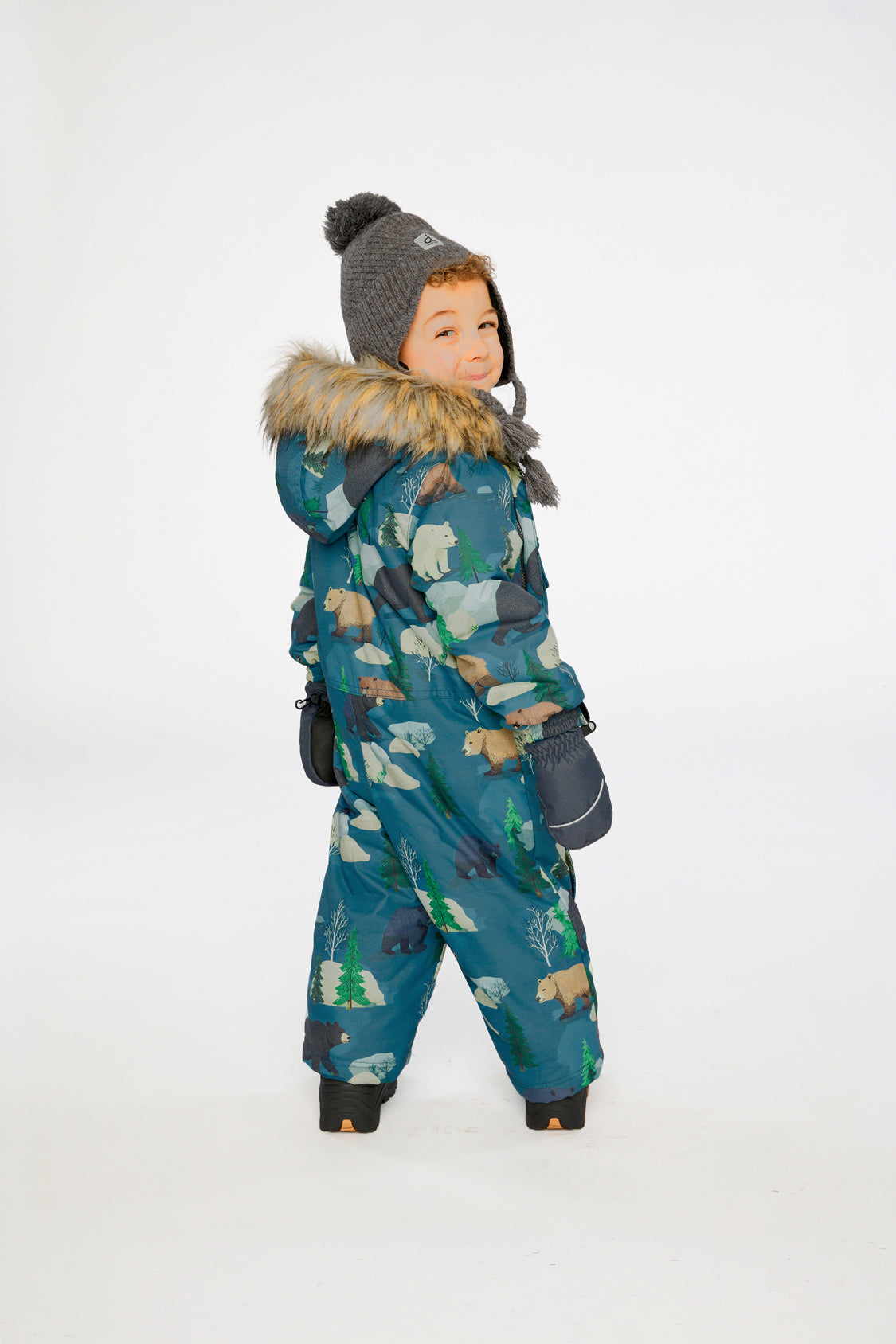 Baby One Piece Snowsuit Adapted For Car Seats Blue Bear Print - Image 4