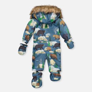Baby One Piece Snowsuit Adapted For Car Seats Blue Bear Print - Image 5