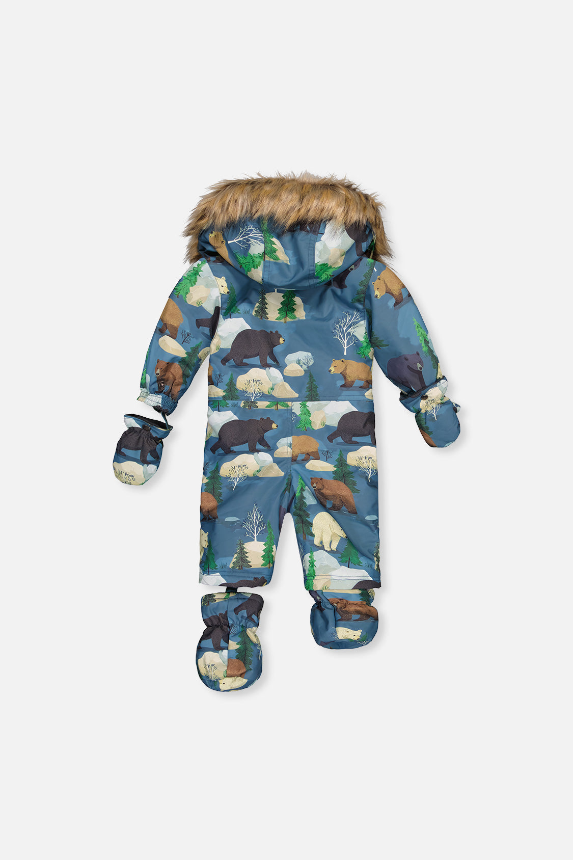 Baby One Piece Snowsuit Adapted For Car Seats Blue Bear Print - Image 5