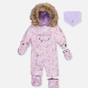 Baby One Piece Snowsuit Adapted For Car Seats Purple Cat Print