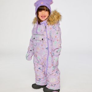 Baby One Piece Snowsuit Adapted For Car Seats Purple Cat Print - Image 3