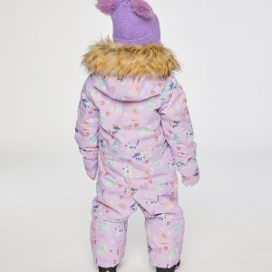 Baby One Piece Snowsuit Adapted For Car Seats Purple Cat Print - Image 4
