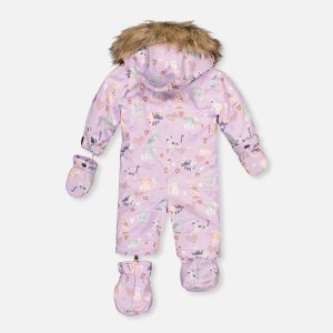 Baby One Piece Snowsuit Adapted For Car Seats Purple Cat Print - Image 5