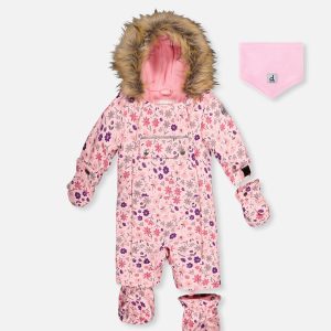 Baby One Piece Snowsuit Adapted For Car Seats Pink Mini Flower Print - Image 8