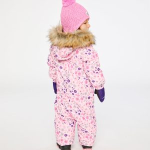 Baby One Piece Snowsuit Adapted For Car Seats Pink Mini Flower Print - Image 4