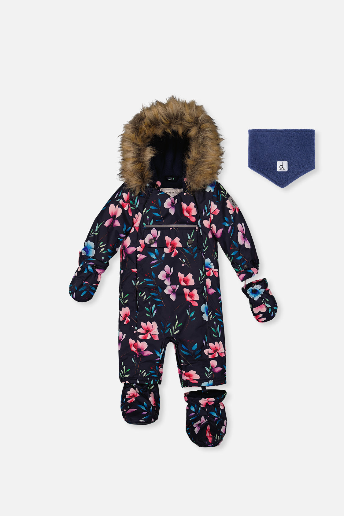 Baby One Piece Snowsuit Adapted For Car Seats Blue Floral Print - Image 11