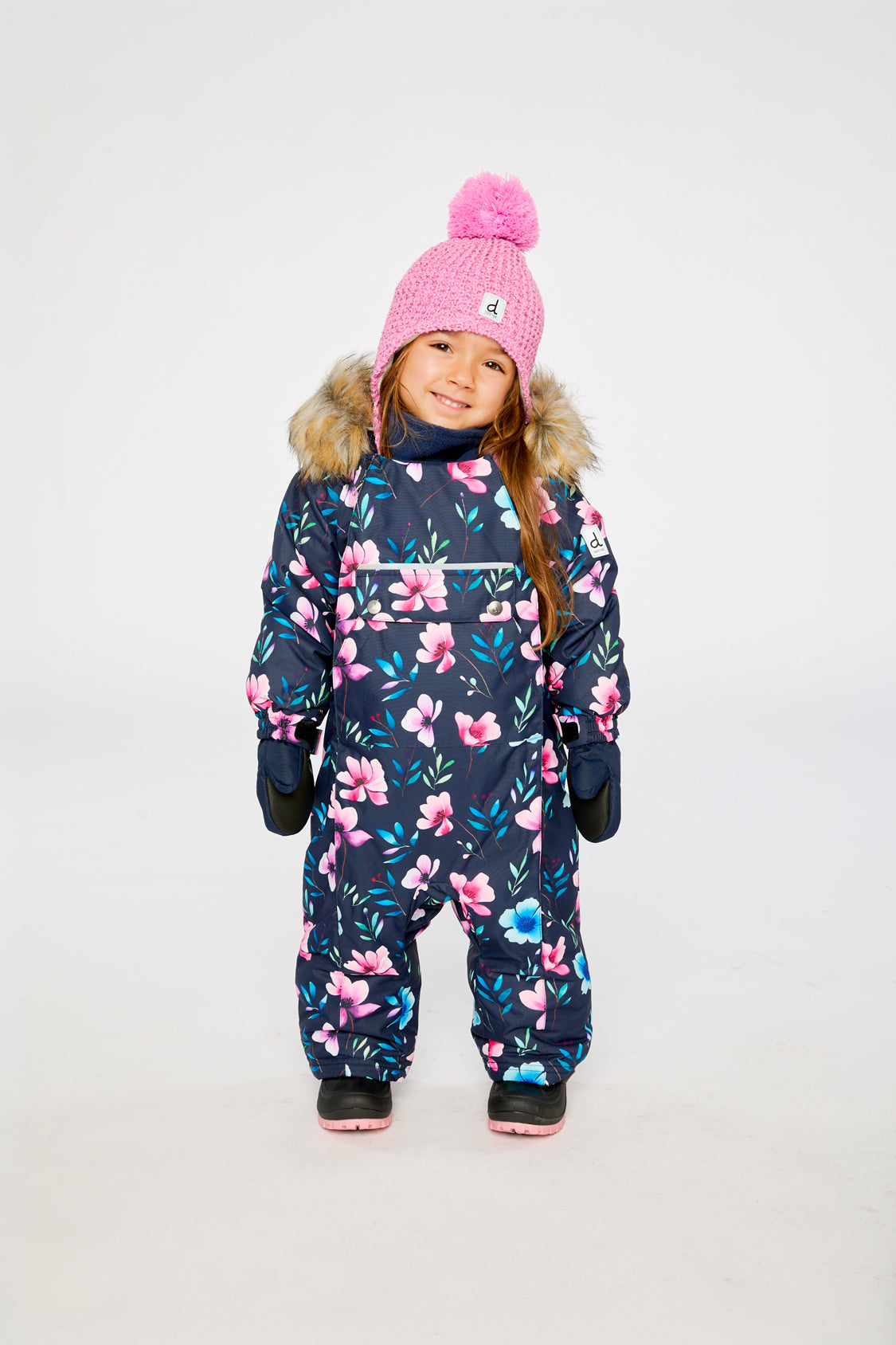 Baby One Piece Snowsuit Adapted For Car Seats Blue Floral Print - Image 2