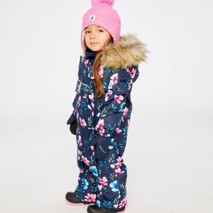 Baby One Piece Snowsuit Adapted For Car Seats Blue Floral Print - Image 3