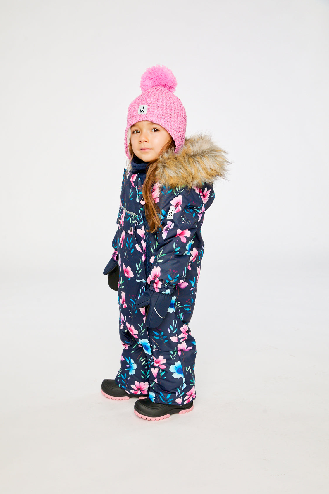 Baby One Piece Snowsuit Adapted For Car Seats Blue Floral Print - Image 3