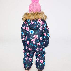 Baby One Piece Snowsuit Adapted For Car Seats Blue Floral Print - Image 4