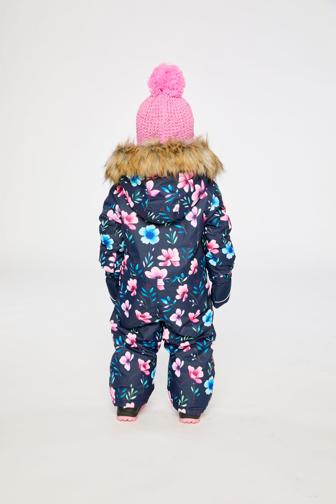 Baby One Piece Snowsuit Adapted For Car Seats Blue Floral Print - Image 4