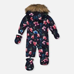 Baby One Piece Snowsuit Adapted For Car Seats Blue Floral Print - Image 5