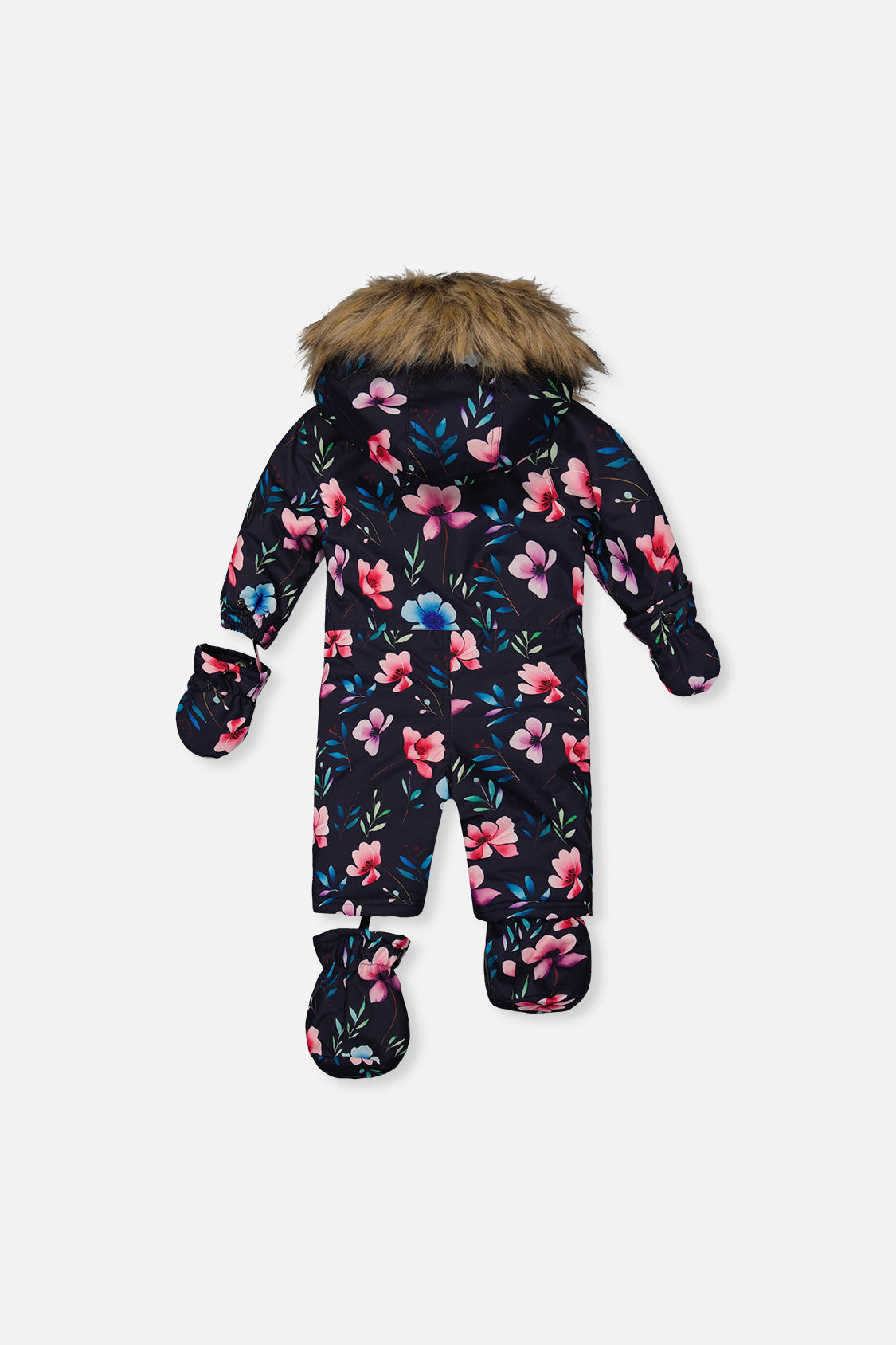 Baby One Piece Snowsuit Adapted For Car Seats Blue Floral Print - Image 5