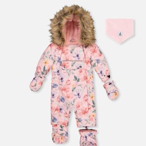 Baby One Piece Snowsuit Adapted For Car Seats Pink Floral Print