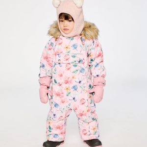 Baby One Piece Snowsuit Adapted For Car Seats Pink Floral Print - Image 4