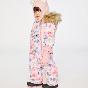 Baby One Piece Snowsuit Adapted For Car Seats Pink Floral Print - Image 5