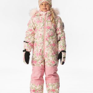 Kids One Piece Play Snowsuit Beige Vintage Rose Print - Image 2