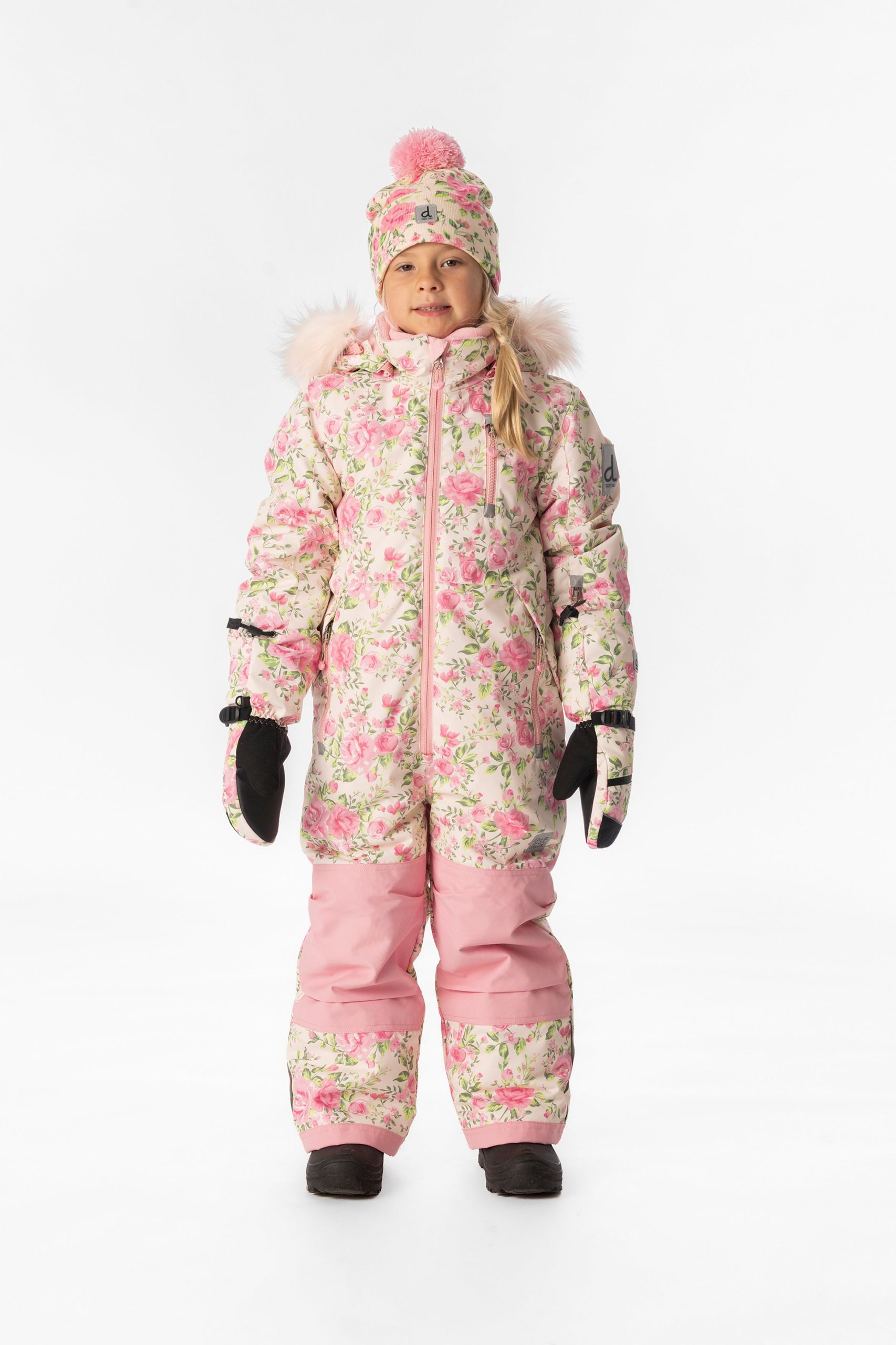 Kids One Piece Play Snowsuit Beige Vintage Rose Print - Image 2