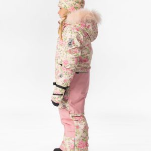 Kids One Piece Play Snowsuit Beige Vintage Rose Print - Image 3