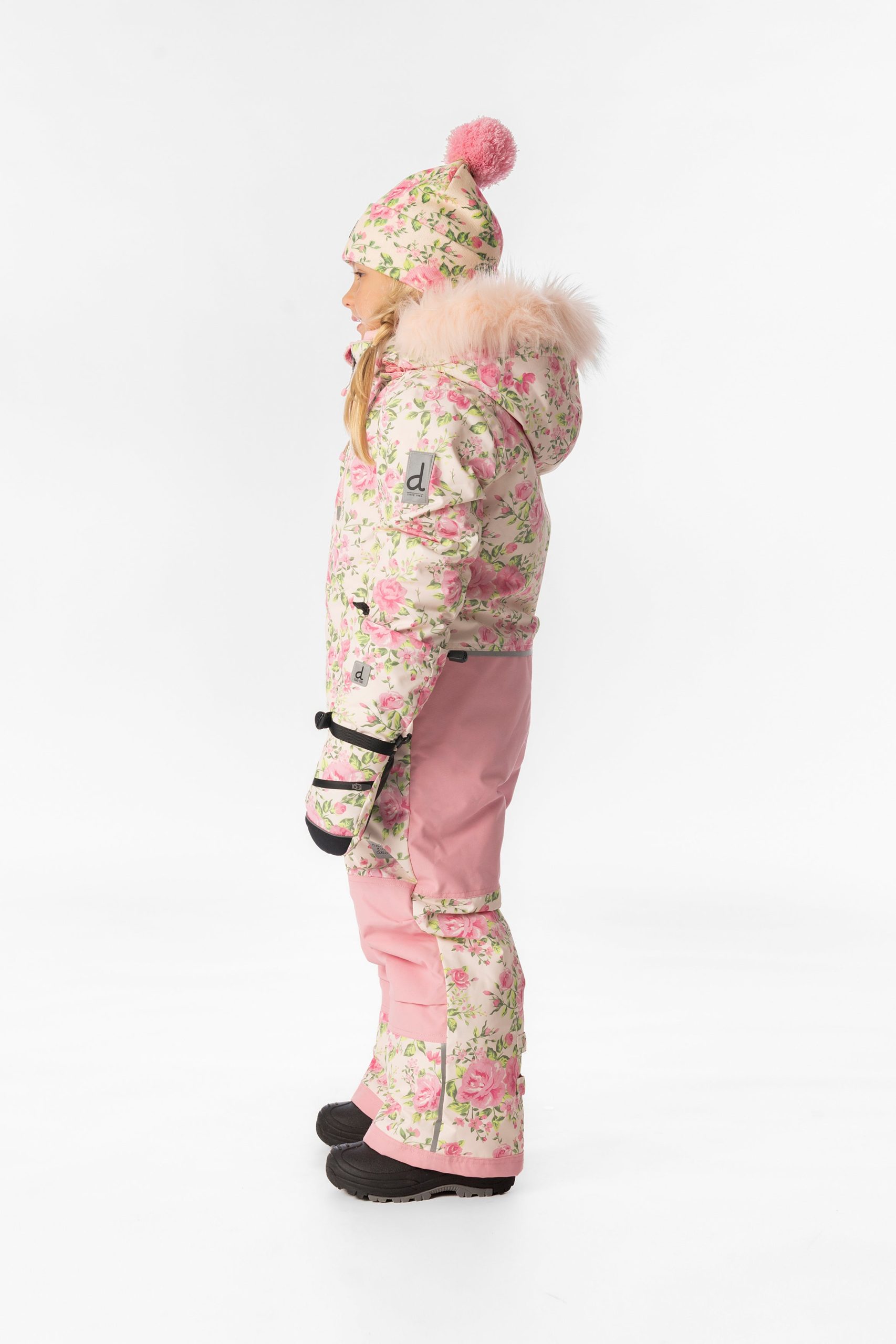 Kids One Piece Play Snowsuit Beige Vintage Rose Print - Image 3