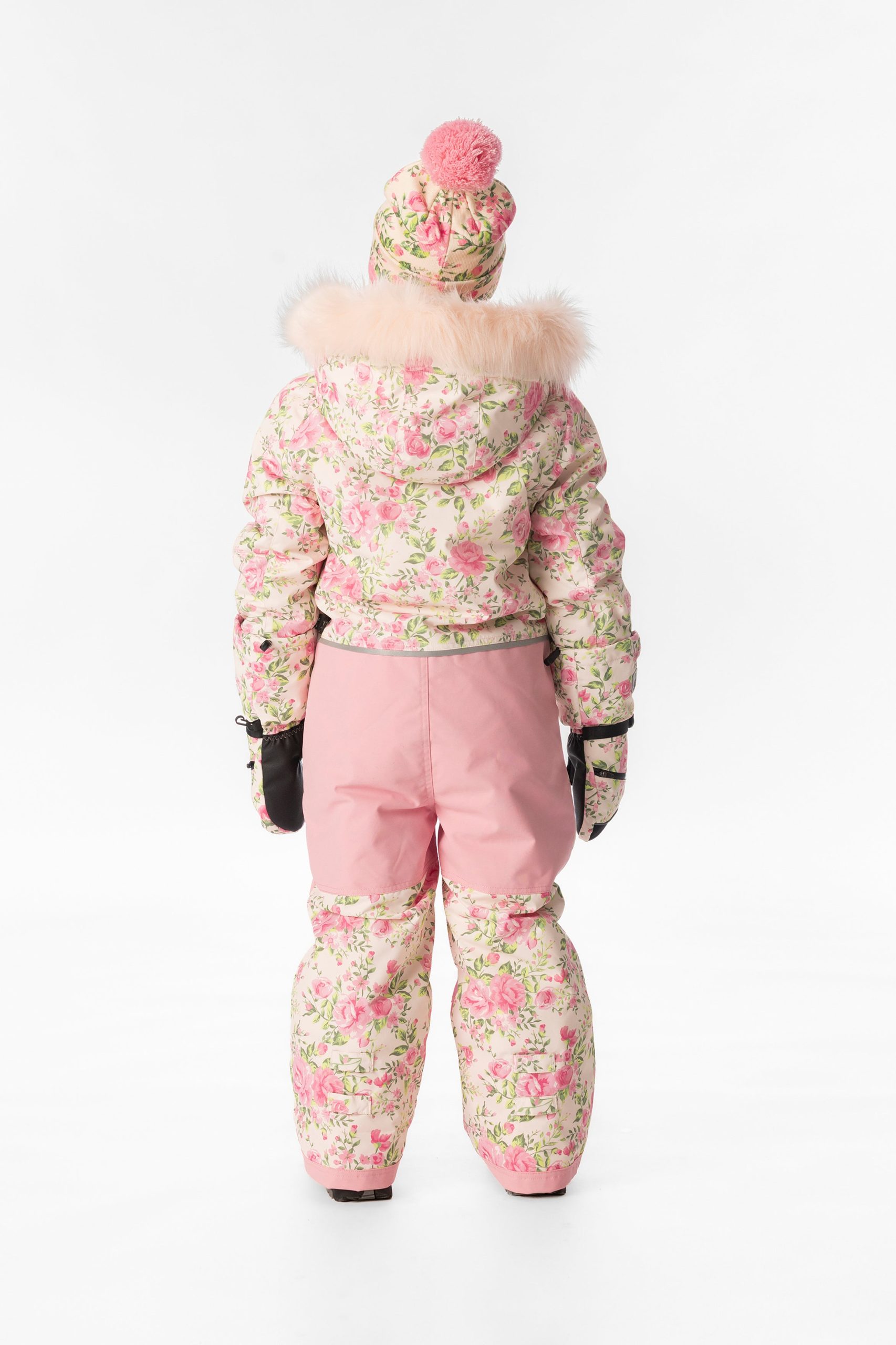 Kids One Piece Play Snowsuit Beige Vintage Rose Print - Image 4