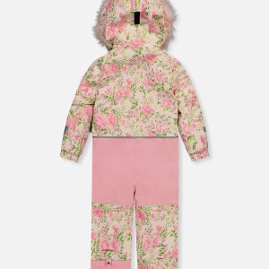 Kids One Piece Play Snowsuit Beige Vintage Rose Print - Image 5