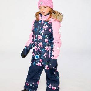Kids One Piece Play Snowsuit Blue Floral Print - Image 3