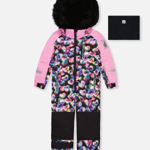 Kids One Piece Play Snowsuit Black Heart Print